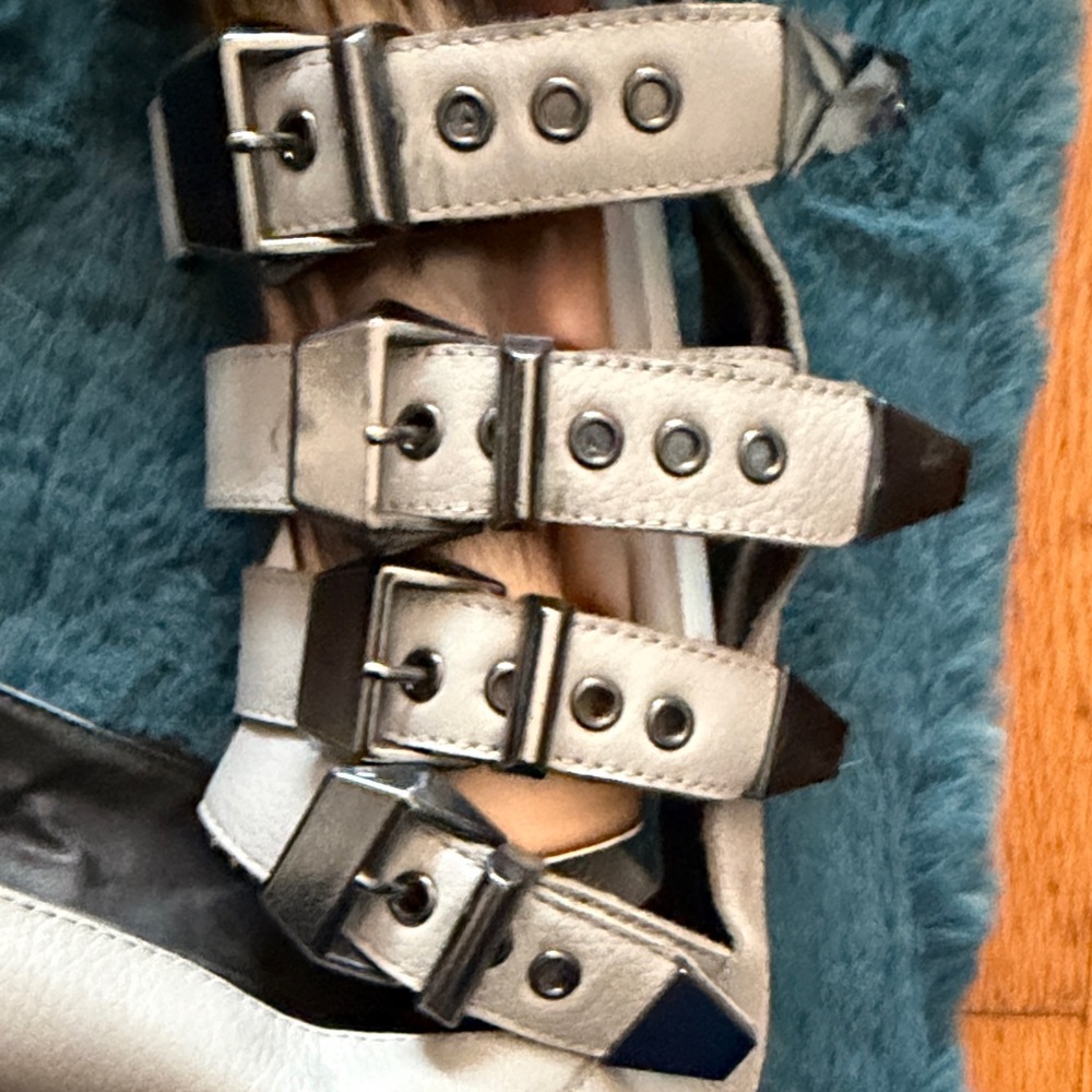 Platform Gladiator Buckle Sandals in Light Gray - Women's - Picture 7 of 9